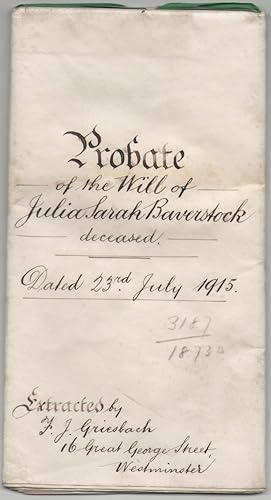 Probate of the Will of Julia Sarah Baverstock, Deceased, of New Malden, in the County of Surrey. ...