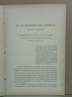 Seller image for De las transcripciones fonticas: notas y dudas for sale by Librera Miguel Miranda