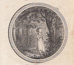 Seller image for Junge Frau betet vor einem Baum. Original - Titelblattkupfer (anonym) im Oval zu "Moralische Erzhlungen" von August Lafontaine, 6,5 x 6,5 cm, 1802. for sale by Antiquariat Michael Eschmann