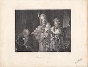 Bild des Verkufers fr Altes Testament. Joseph und Jakob. Original - Stahlstich von Hall nach F. Bol, 13 x 17 cm, ca. 1840. zum Verkauf von Antiquariat Michael Eschmann