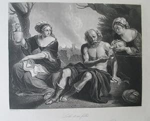 Bild des Verkufers fr Altes Testament. Loth und seine Tchter. Stahlstich v. D.J.Pound nach dem berhmten Gemlde von Guercino, 14 x 17 cm, ca. 1850. zum Verkauf von Antiquariat Michael Eschmann