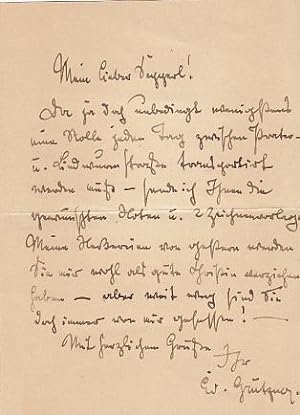 Imagen del vendedor de Autograph. Eigenhndiger Brief mit Unterschrift, undatiert (ca. 1900), 1 Seite, Kl. 8 auf Doppelblatt. a la venta por Antiquariat Michael Eschmann