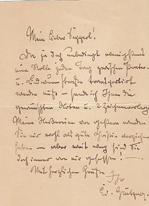 Image du vendeur pour Autograph. Eigenhndiger Brief mit Unterschrift, undatiert (ca. 1900), 1 Seite, Kl. 8 auf Doppelblatt. mis en vente par Antiquariat Michael Eschmann