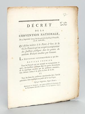 Décret de la Convention Nationale, du 7 Septembre 1793, l'an second de la République Françoise un...