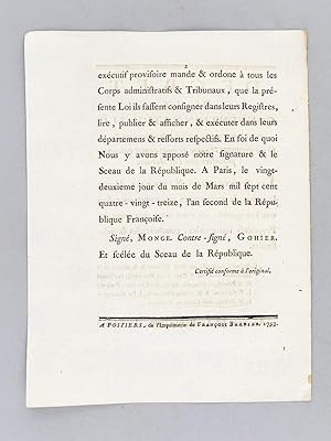 Dcret de la Convention Nationale du 18 Mars 1793 Qui prononce la peine de mort contre quiconque ...