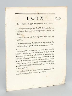 Loix du 19 septembre 1792, l'an quatrième de la Liberté. 1e Commissaires chargés de surveiller la...