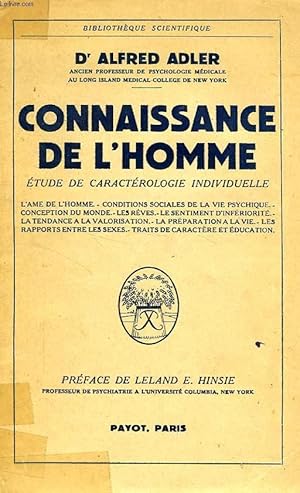 Bild des Verkufers fr CONNAISSANCE DE L'HOMME, ETUDE DE CARACTEROLOGIE INDIVIDUELLE zum Verkauf von Le-Livre