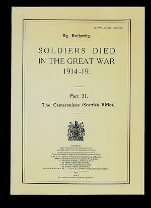 Immagine del venditore per Soldiers Died in The Great War 1914-19 Part 31 The Cameronians [Scottish Rifles] venduto da Little Stour Books PBFA Member