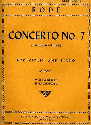 Imagen del vendedor de Concerto No. 7 in A Minor -- Opus 9 for Violin & Piano (with a Cadenza by Henri Wieniawski) a la venta por Cream Petal Goods