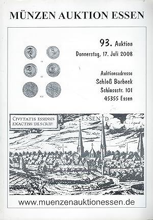 Imagen del vendedor de Mnzen Auktion Essen 93, 17 Juli 2008 a la venta por Librairie Archaion