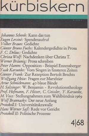 Bild des Verkufers fr Krbiskern 4/68: Literatur und Kritik. Nr. 4 / 1968. zum Verkauf von Antiquariat Carl Wegner
