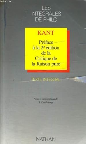 Seller image for PREFACE A LA 2e EDITION DE LA CRITIQUE DE LA RAISON PURE. for sale by Le-Livre