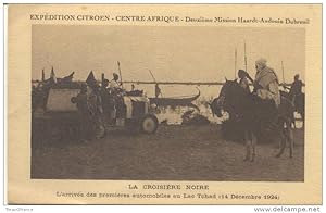 Bild des Verkufers fr Carte Postale Ancienne - AUTOMOBILES-AUTOBUS EXPEDITION CITROEN - CENTRE AFRIQUE - Deuxime Mission Haardt-Audouin Dubreuil. La croisire noire. L'arrive des premires automobiles au Lac Tchad (14 dcembre 1924). zum Verkauf von JOIE DE LIRE