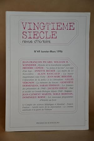 Seller image for Vingtime Sicle, Revue d'histoire, n 49, Janvier-mars 1996 for sale by Librairie Raimbeau