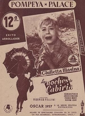 LAS NOCHES DE CABIRIA: Director: Federico Fellini - Actores: Giulietta Masina, Francois Perier, A...