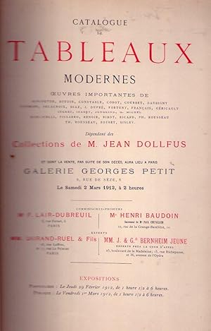 CATALOGUE DE TABLEAUX MODERNES. Dependant des Collections de M. Jean Dollfus. Et dont la vente, p...