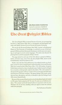 Seller image for The Great Polyglot Bibles [prospectus]. for sale by Wittenborn Art Books