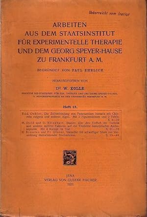 Bild des Verkufers fr Oehler 'Die Zellverbindung von Paramaecium bursaria mit Chlorella vulgaris und anderen Algen' / Dold u.a. 'Studien ber den Einflu der Technik und anderer uerer Faktoren auf die Titerhhe hmolytischer Ambozeptoren' / Bresslau u.a. 'Versuche mit schwefliger Sure zur Vernichtung berwinternder Stechmcken'. zum Verkauf von Antiquariat Carl Wegner