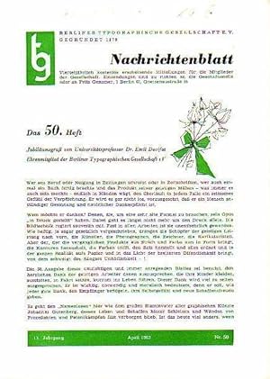 Image du vendeur pour Nachrichtenblatt der Berliner Typographischen Gesellschaft E. V., Jahrgang 13. April 1963, Nr. 50. Gegrndet 1879. mis en vente par Antiquariat Carl Wegner
