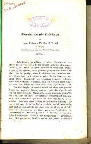 Bild des Verkufers fr Mikromineralogische Mittheilungen. 2 Sonderdrucke 1870 und 1872. zum Verkauf von Antiquariat Carl Wegner