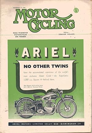 Bild des Verkufers fr MOTOR CYCLING Magazine. November 17, 1949. Front cover: ARIEL motorcycle zum Verkauf von SAVERY BOOKS