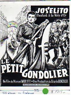 JOSELITO, L'ENFANT A LA VOIX D'OR "LE PETIT GONDOLIER". DESSIN ORIGINAL A L'ENCRE DE RENÉ BRANTONNE.