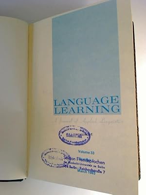 LANGUAGE LEARNING - Vol. 33/ 1983 (bound volume) - A Journal of Applied Linguistics.