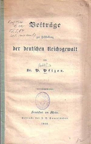 Seller image for Beitrge zur Feststellung der deutschen Reichsgewalt. for sale by Antiquariat Carl Wegner