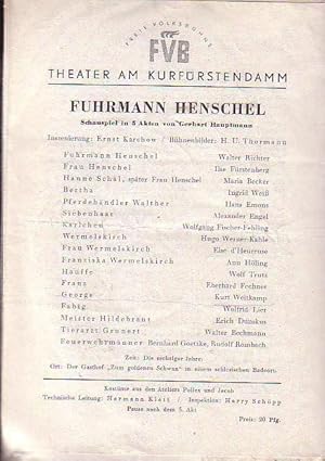 Bild des Verkufers fr Programmzettel Theater am Kurfrstensdamm. Spielzeit 1952 / 1953. Konvolut aus 4 Zetteln. zum Verkauf von Antiquariat Carl Wegner