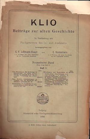 Seller image for Klio. Beitrge zur alten Geschichte. Hg. v. C.F. Lehmann- Haupt u. E. Kornemann. Neunzehnter Band (Neue Folge Bd. 1). Heft 3. 1924. for sale by Antiquariat Carl Wegner