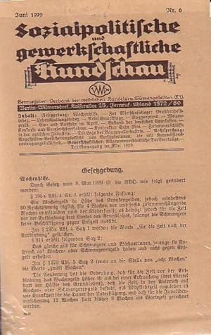 Image du vendeur pour Sozialpolitische und gewerkschaftliche Rundschau. Nr. 6, Juni 1929. Herausgeber: Verband der weiblichen Handels- und Broangestellten, Berlin. mis en vente par Antiquariat Carl Wegner