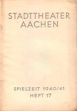 Bild des Verkufers fr Programm-Heft zu 'Suezkanal'. Schauspiel in 3 Akten. Spielleitung: Hans Schalla. Bhnenbild: Fritz Riedl. Mitwirkende: Herbert Schneider, Clre Ruegg, Karl Frstenberg, Eva Zimmermann, Fritz Ksling, Erwin Kleist, Albert Drner u.a. Auffhrung 'Stadttheater Aachen' am 6. Mrz 1941. Intendant: Otto Kirchner. In 'Bltter des Stadttheaters Aachen', Spielzeit 1940 / 41, Heft 17. Im Inhalt: Texte zu Rehberg und zur Baugeschichte des Kanals. zum Verkauf von Antiquariat Carl Wegner