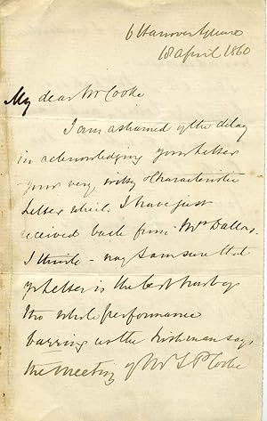 Letter handwritten and signed by Thomas Page (1803-1877).