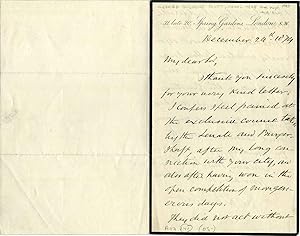 Letter handwritten and signed by architect George Gilbert Scott (1811-1878).