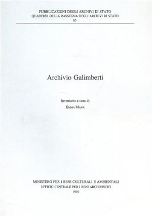 Bild des Verkufers fr Archivio Galimberti. Inventario. zum Verkauf von FIRENZELIBRI SRL