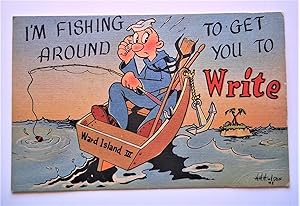 Immagine del venditore per Original Postcard (Circa 1944): "I'M FISHING AROUND TO GET YOU TO Write" Naval Air Technical Training Center, Ward Island, Corpus Christi, Texas (WWII) venduto da Bloomsbury Books