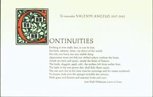 Continuities. To Remember Valenti Angelo, 1897-1982.