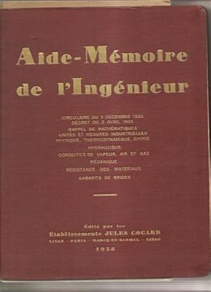 Aide memoire de l'ingenieur circulaire du 3 dec 1926 rappel de mathematiques unites et mesures in...