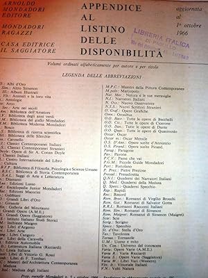 "Appendice al Listino delle Disponibilità, Aggiornato al 1° Ottobre 1966 - Arnoldo Mondadori Edit...