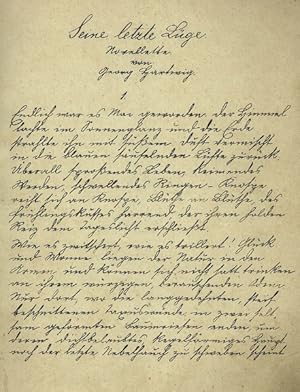 "Seine letzte Lüge". Eigenh. Manuskript um 1880. 116 S. Papierumschlag. 8'°.