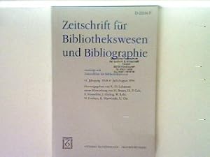 Bild des Verkufers fr Relativierung der Gegenwart: Die Herzog-August-Bibliothek als Forschungsbibliothek zur Rekonstruktion der europischen Kulturgeschichte- 4. Heft 1994 - Zeitschrift fr Bibliothekswesen und Bibliographie Herausgegeben von K.-D. Lehmann unter Mitwirkung von H. Braun, H.-P. Geh, J. Hering, F.G. Kaltwasser, W. Kehr, U.Ott. zum Verkauf von books4less (Versandantiquariat Petra Gros GmbH & Co. KG)