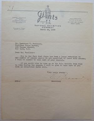 Typed Letter Signed on New York Giants letterhead