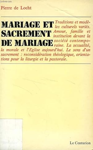 Bild des Verkufers fr MARIAGE ET SACREMENT DE MARIAGE zum Verkauf von Le-Livre