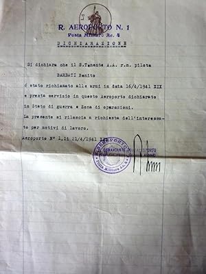 Militaria, "REGIO AEROPORTO N.° 1 Posta Militare Ae. 4 DICHIARAZIONE"