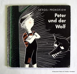 Bild des Verkufers fr Peter und der Wolf. bersetzt aus dem Russischen von Lieselotte Reman. Mnchen, Parabel, o.J. (ca. 1985). Kl.-4to. Durchgehend mit Illustrationen von Frans Haacken, eine Tafel zum Ausklappen. Ohne Seitenzhlung (30 Bl.). Or.-Pp.; Ecken u. Kapitale strker bestoen, Kanten berieben. (ISBN 3789807753). zum Verkauf von Jrgen Patzer