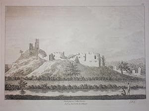 Original Antique Engraving Illustrating Okehampton Castle in Devon. Published in 1784.
