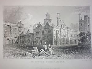 Original Antique Engraving Illustrating St Osyth's Priory in Essex. Published in 1832.