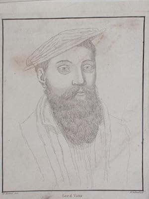 An Original Antique Etching from Hans Holbein's Court of Henry VIII Illustrating Lord Vaux. Publi...