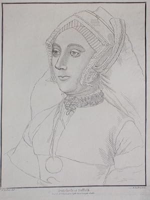 An Original Antique Etching from Hans Holbein's Court of Henry VIII Illustrating the Duchess of S...