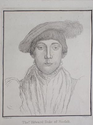 An Original Antique Etching from Hans Holbein's Court of Henry VIII Illustrating the Thomas Howar...